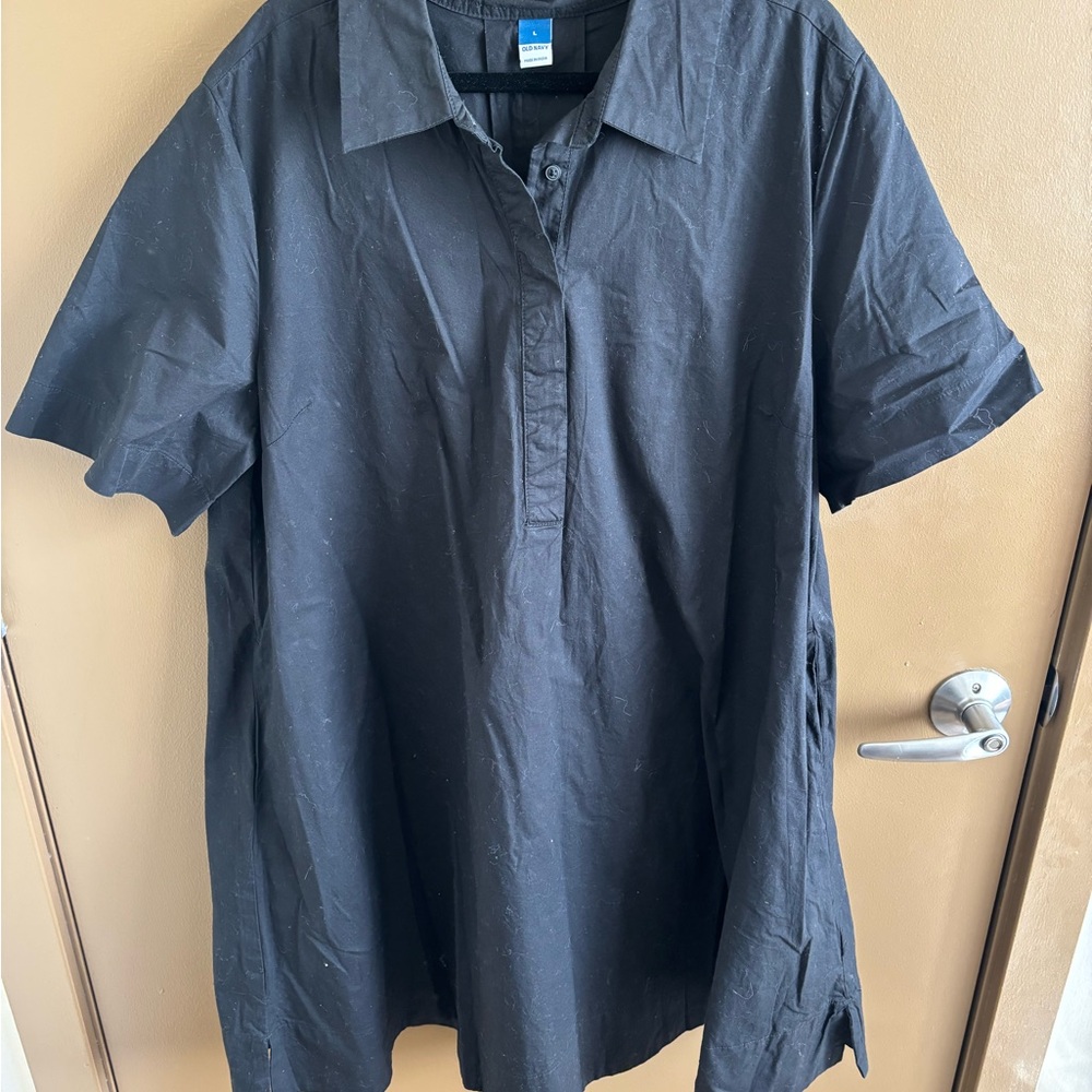 Black Short-Sleeve Button Polo Shirt - Unbranded
